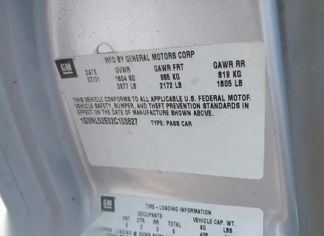 1G3NL52E02C103827 2002 2002 Oldsmobile Alero- GL 9