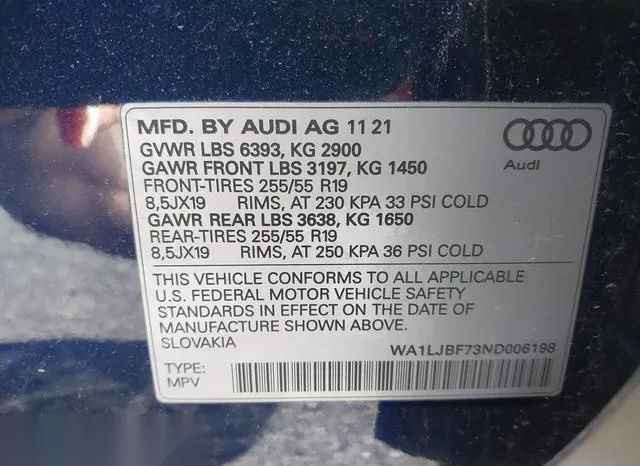 WA1LJBF73ND006198 2022 2022 Audi Q7- Premium Plus 45 Tfsi Qu 9