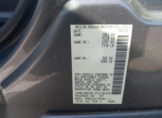 1N4BL4BV5KC227644 2019 2019 Nissan Altima- 2-5 S 9