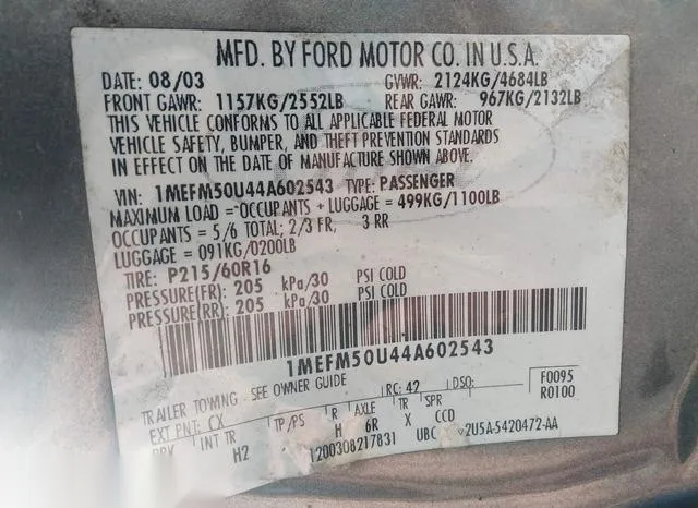 1MEFM50U44A602543 2004 2004 Mercury Sable- GS 9