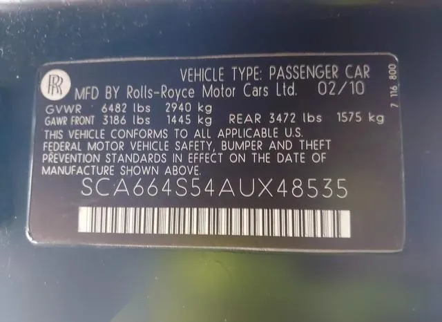 SCA664S54AUX48535 2010 2010 Rolls-Royce Ghost 9