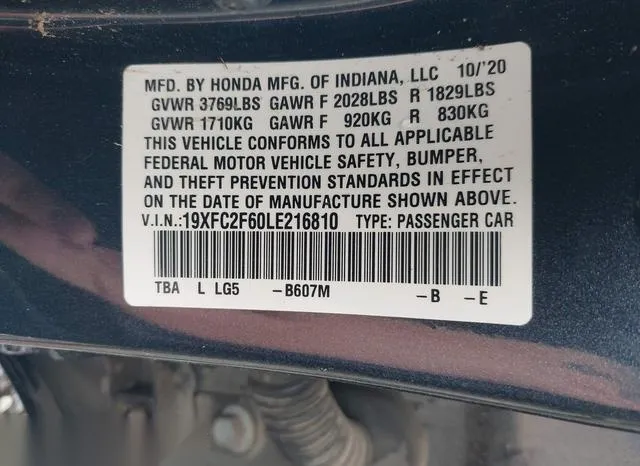 19XFC2F60LE216810 2020 2020 Honda Civic- LX 9