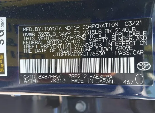 JTDEPMAE9MJ176838 2021 2021 Toyota Corolla- LE 9