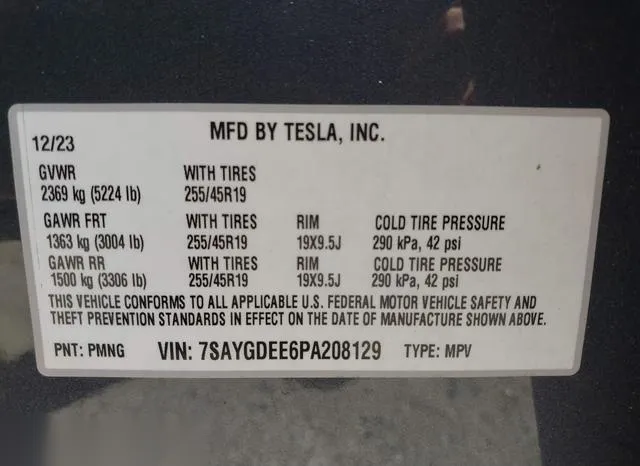 7SAYGDEE6PA208129 2023 2023 Tesla Model Y- Awd/Long Range Du 9