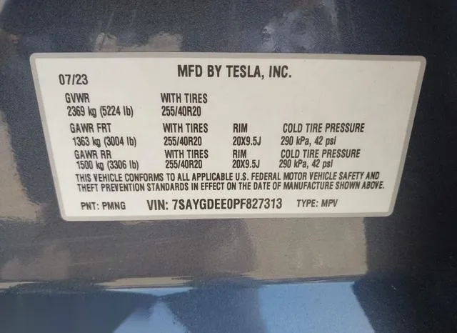 7SAYGDEE0PF827313 2023 2023 Tesla Model Y- Awd/Long Range Du 9