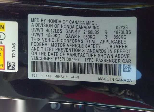 2HGFE1F78PH307767 2023 2023 Honda Civic 9