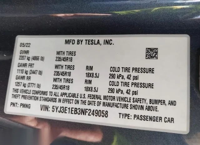 5YJ3E1EB3NF249058 2022 2022 Tesla Model 3- Long Range Dual M 9