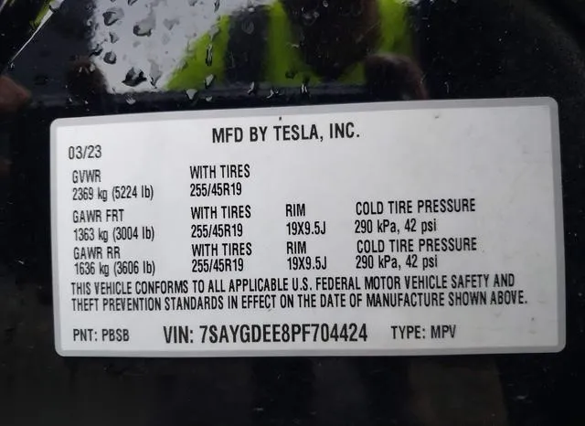 7SAYGDEE8PF704424 2023 2023 Tesla Model Y- Awd/Long Range Du 9