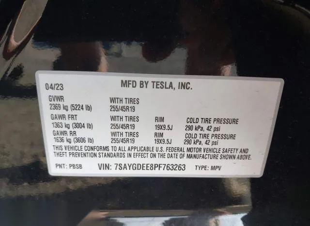 7SAYGDEE8PF763263 2023 2023 Tesla Model Y- Awd/Long Range Du 9