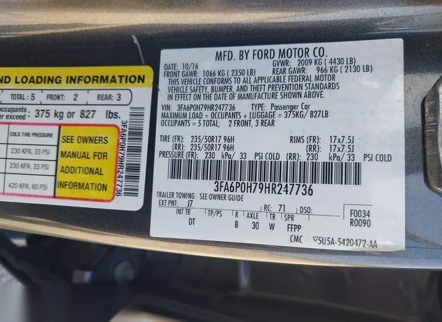 3FA6P0H79HR247736 2017 2017 Ford Fusion- SE 9