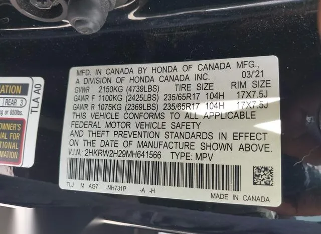 2HKRW2H29MH641566 2021 2021 Honda CR-V- Awd Lx 9