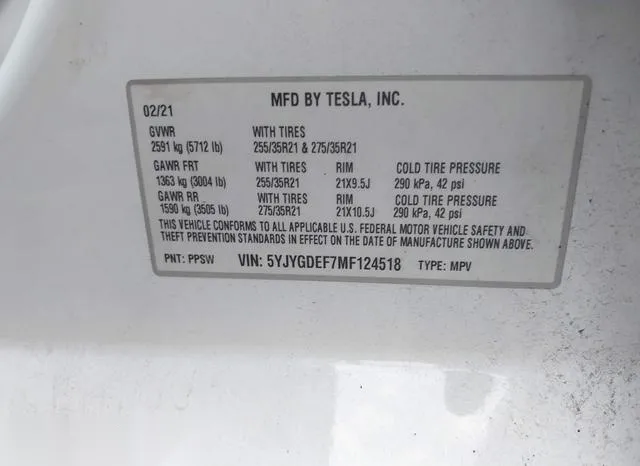 5YJYGDEF7MF124518 2021 2021 Tesla Model Y- Performance Dual  9