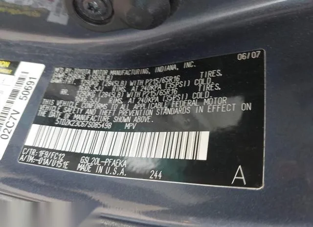 5TDZK23C67S085498 2007 2007 Toyota Sienna- LE 9