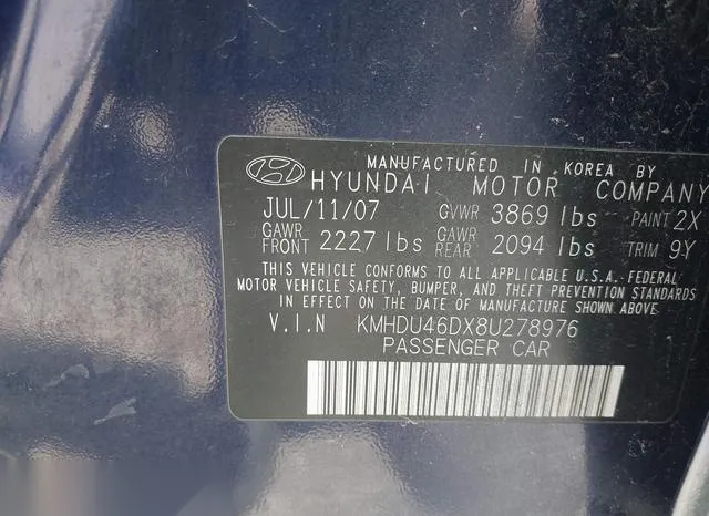 KMHDU46DX8U278976 2008 2008 Hyundai Elantra- Gls/Se 9