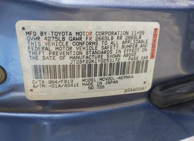 JT2BF22K1Y0253172 2000 2000 Toyota Camry- Le V6 9