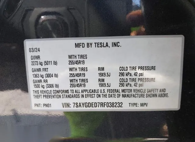 7SAYGDED7RF038232 2024 2024 Tesla Model Y- Rwd 9