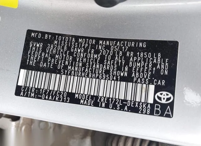 5YFBURHE8HP695041 2017 2017 Toyota Corolla- SE 9