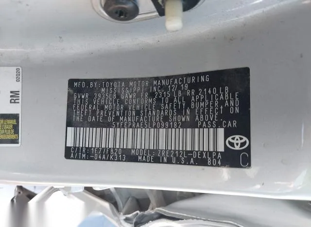 5YFEPRAE5LP099182 2020 2020 Toyota Corolla- LE 9