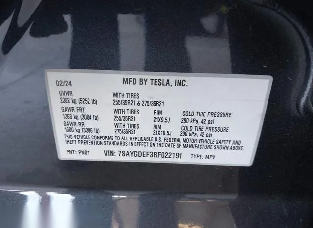 7SAYGDEF3RF022191 2024 2024 Tesla Model Y- Performance Dual  9