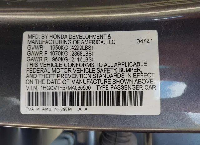 1HGCV1F57MA060530 2021 2021 Honda Accord- Ex-L 9