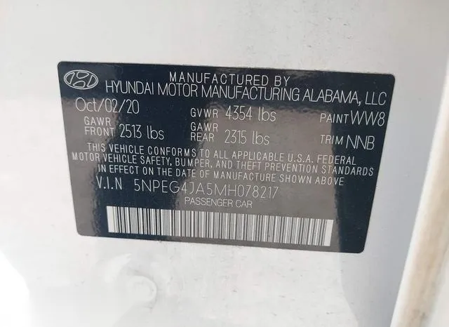 5NPEG4JA5MH078217 2021 2021 Hyundai Sonata- SE 9