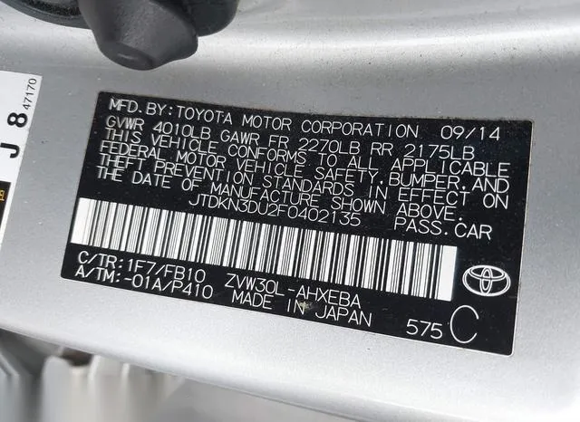 JTDKN3DU2F0402135 2015 2015 Toyota Prius- Two 9