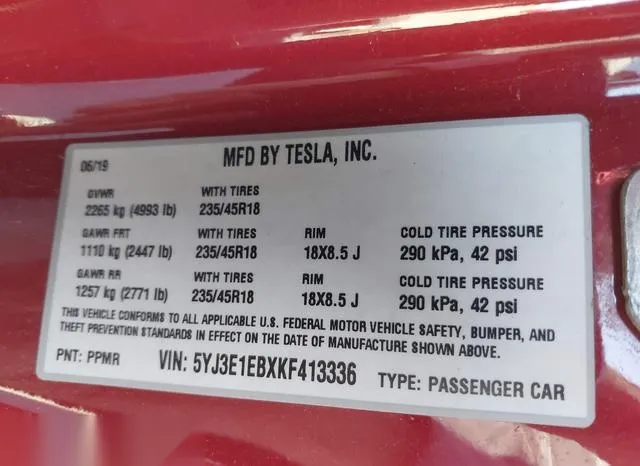 5YJ3E1EBXKF413336 2019 2019 Tesla Model 3- Long Range/Perfor 9