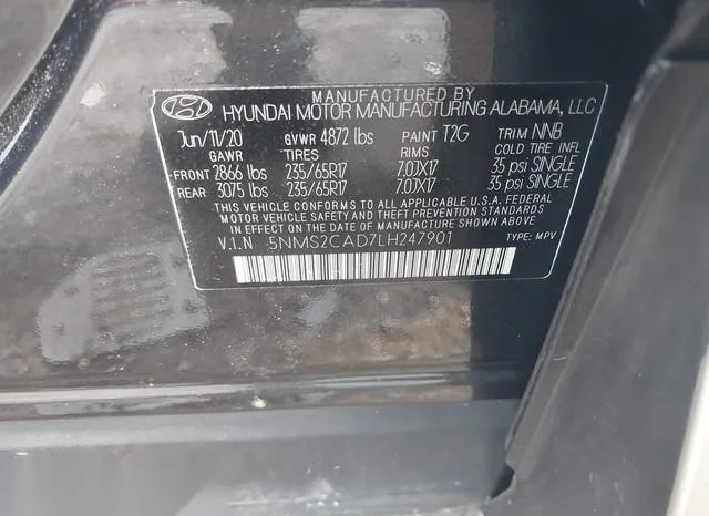 5NMS2CAD7LH247901 2020 2020 Hyundai Santa Fe- SE 9