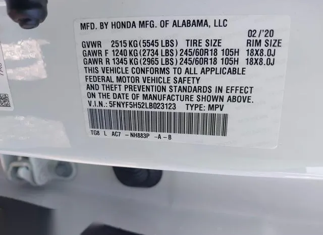 5FNYF5H52LB023123 2020 2020 Honda Pilot- 2Wd Ex-L 9