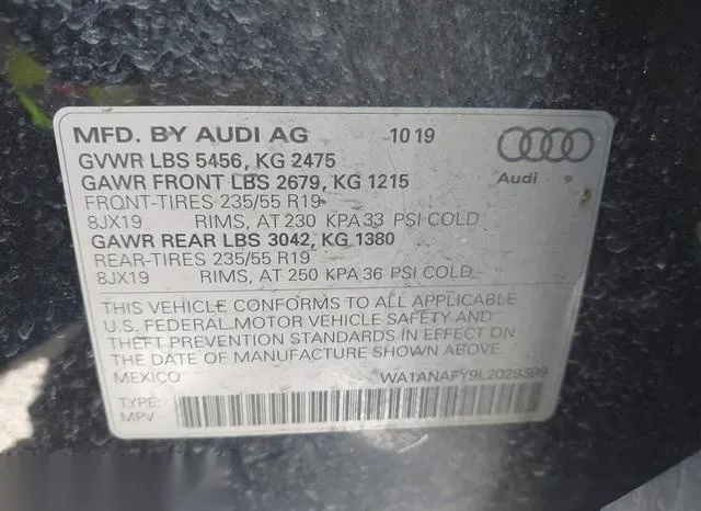 WA1ANAFY9L2029699 2020 2020 Audi Q5- Premium 45 Tfsi Quattro 9