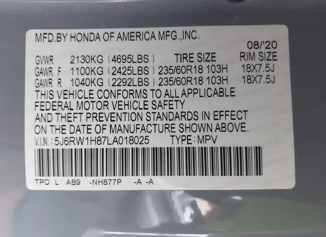 5J6RW1H87LA018025 2020 2020 Honda CR-V- 2Wd Ex-L 9