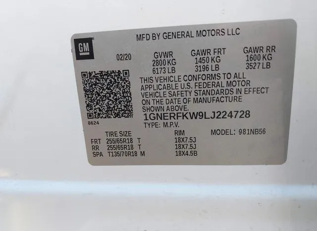 1GNERFKW9LJ224728 2020 2020 Chevrolet Traverse- Fwd Ls 9