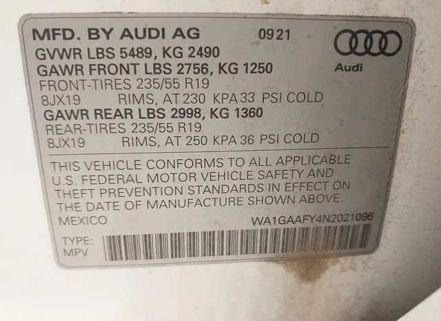 WA1GAAFY4N2021096 2022 2022 Audi Q5- Premium 45 Tfsi S Line  9