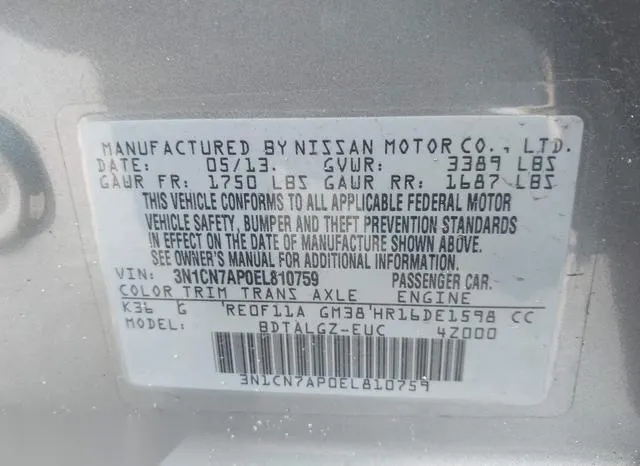 3N1CN7AP0EL810759 2014 2014 Nissan Versa- 1-6 SL 9