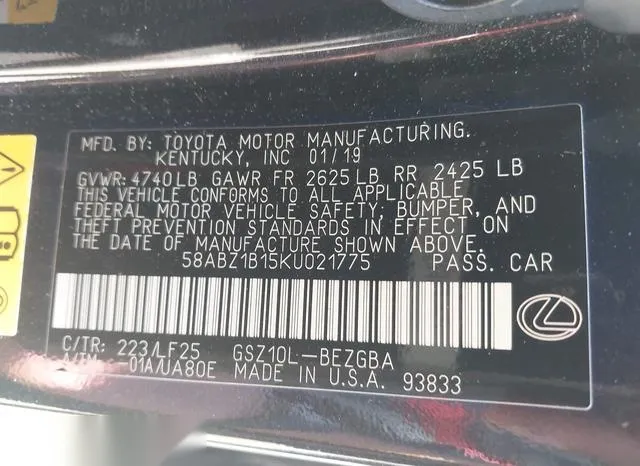 58ABZ1B15KU021775 2019 2019 Lexus ES- 350 F Sport 9