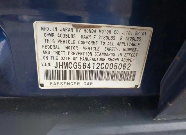 JHMCG56412C005062 2002 2002 Honda Accord- 2-3 LX 9