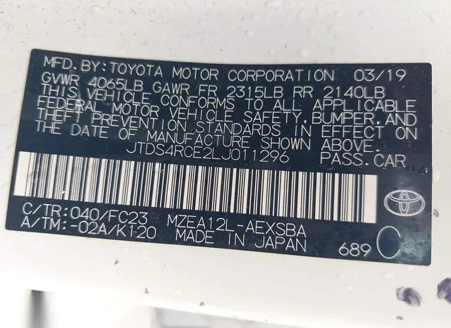 JTDS4RCE2LJ011296 2020 2020 Toyota Corolla- SE 9