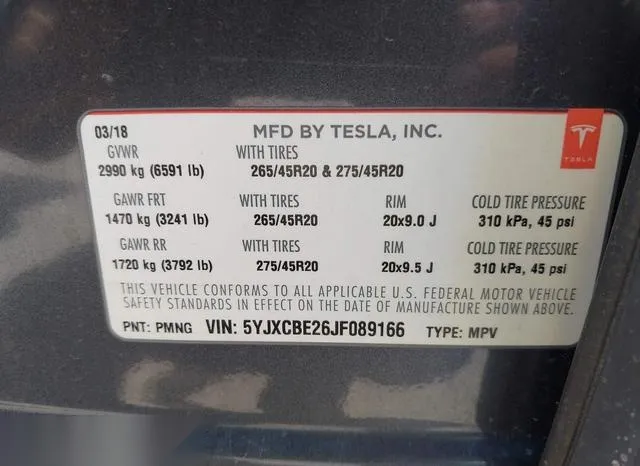 5YJXCBE26JF089166 2018 2018 Tesla Model X- 100D/75D/P100D 9