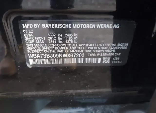 WBA73BJ09NWX78315 2022 2022 BMW 5 Series- 540I Xdrive 9