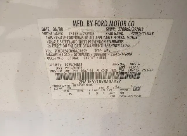 2FMDK52C89BA07852 2009 2009 Ford Flex- Sel 9