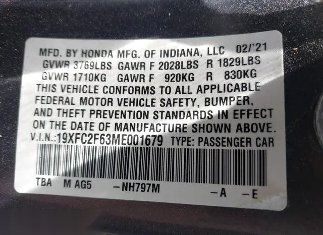 19XFC2F63ME001679 2021 2021 Honda Civic- LX 9