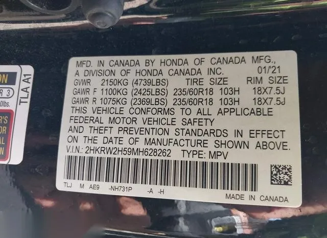 2HKRW2H59MH628262 2021 2021 Honda CR-V- Awd Ex 9