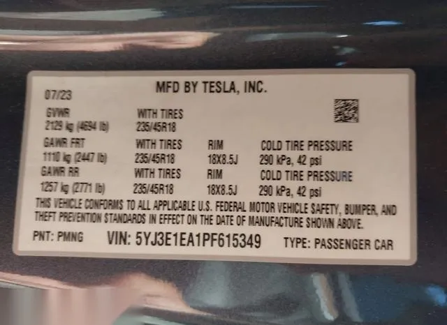 5YJ3E1EA1PF615349 2023 2023 Tesla Model 3- Rear-Wheel Drive 9