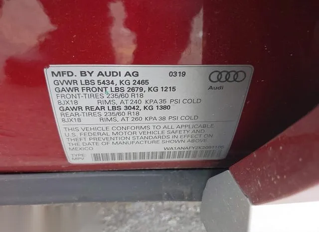 WA1ANAFY2K2091105 2019 2019 Audi Q5- 45 Premium 9