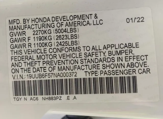 19UUB6F57NA000372 2022 2022 Acura TLX- A-Spec Package 9