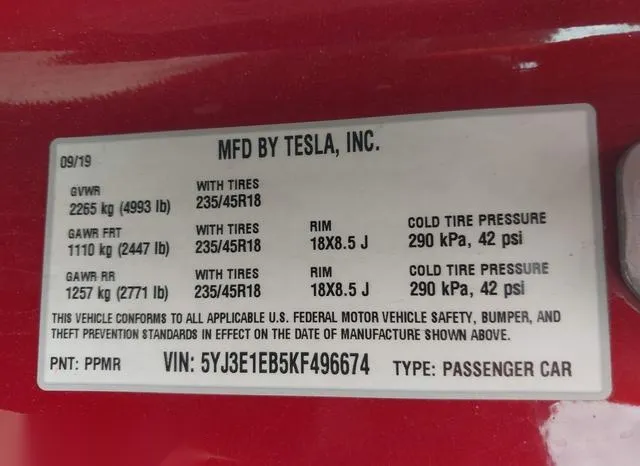 5YJ3E1EB5KF496674 2019 2019 Tesla Model 3- Long Range/Perfor 9