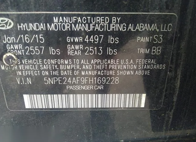 5NPE24AF9FH169228 2015 2015 Hyundai Sonata- SE 9