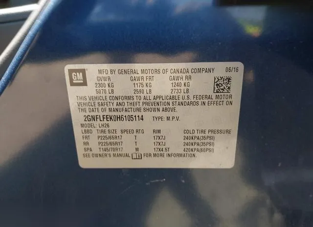 2GNFLFEK0H6105114 2017 2017 Chevrolet Equinox- LT 9