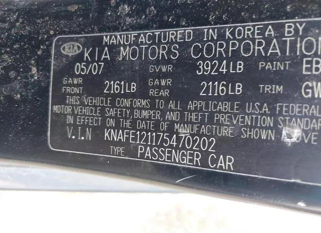 KNAFE121175470202 2007 2007 KIA Spectra- EX 9