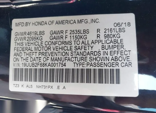 19UUB2F68KA001754 2019 2019 Acura TLX- Tech   A-Spec Pkgs 9